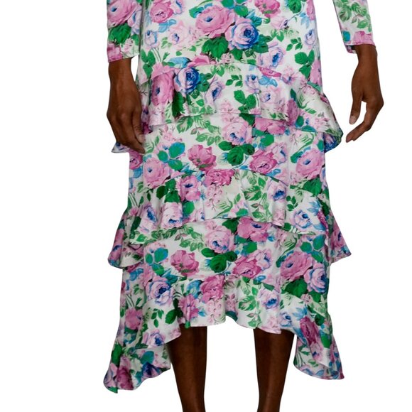 Wayf Pink Floral Print on White Satin Long Sleeve Dress with Side Cut Outs - NWT - Picture 5 of 12